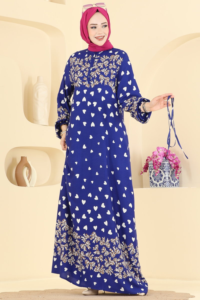 Viscose Dress with Leopard Detail - Saxe Blue