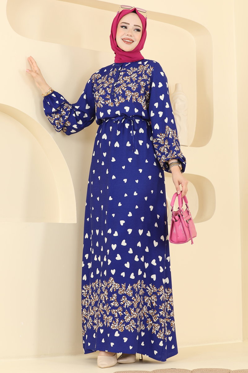 Viscose Dress with Leopard Detail - Saxe Blue