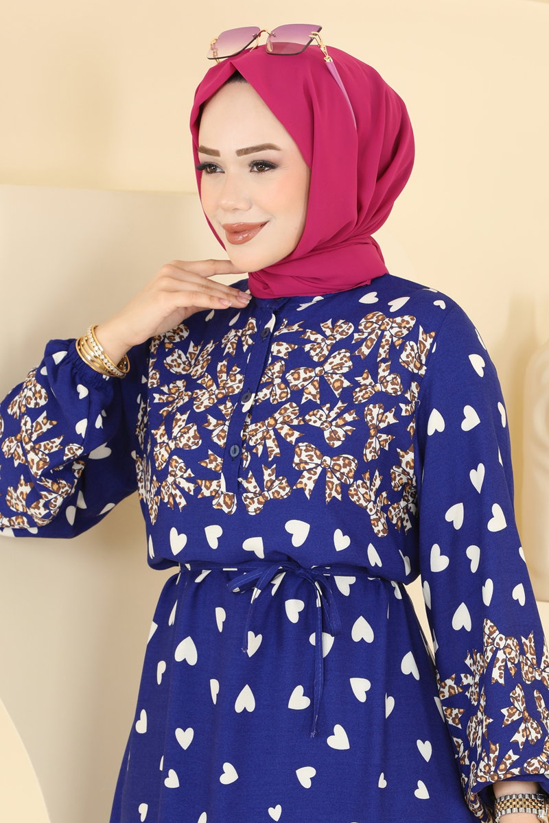 Viscose Dress with Leopard Detail - Saxe Blue