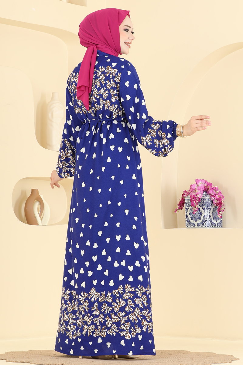 Viscose Dress with Leopard Detail - Saxe Blue