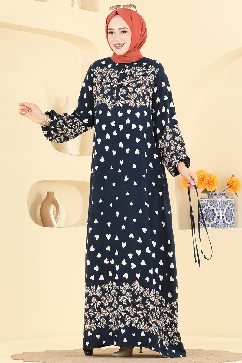 Viscose Dress with Leopard Detail - Mink-Navy