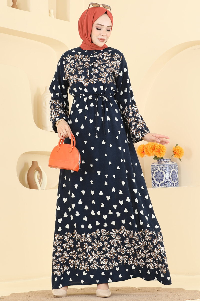 Viscose Dress with Leopard Detail - Mink-Navy
