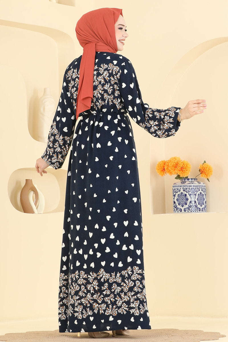 Viscose Dress with Leopard Detail - Mink-Navy