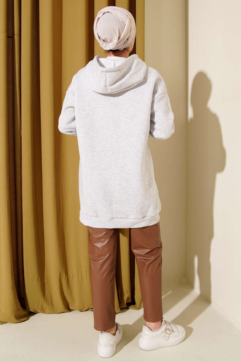 Three-Thread Sweatshirt with Leopard Ribbon Print - Grey