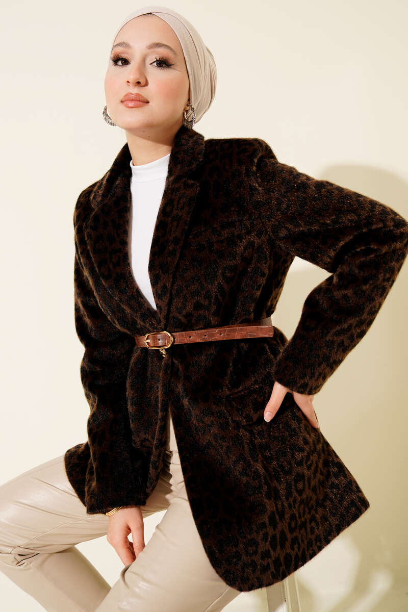 Belted Leopard Goldfox Jacket - Dark Brown