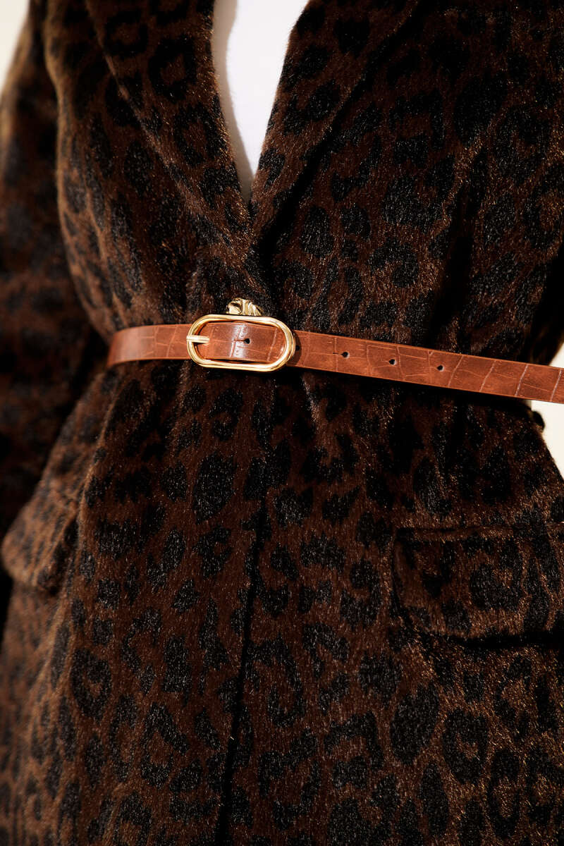 Belted Leopard Goldfox Jacket - Dark Brown