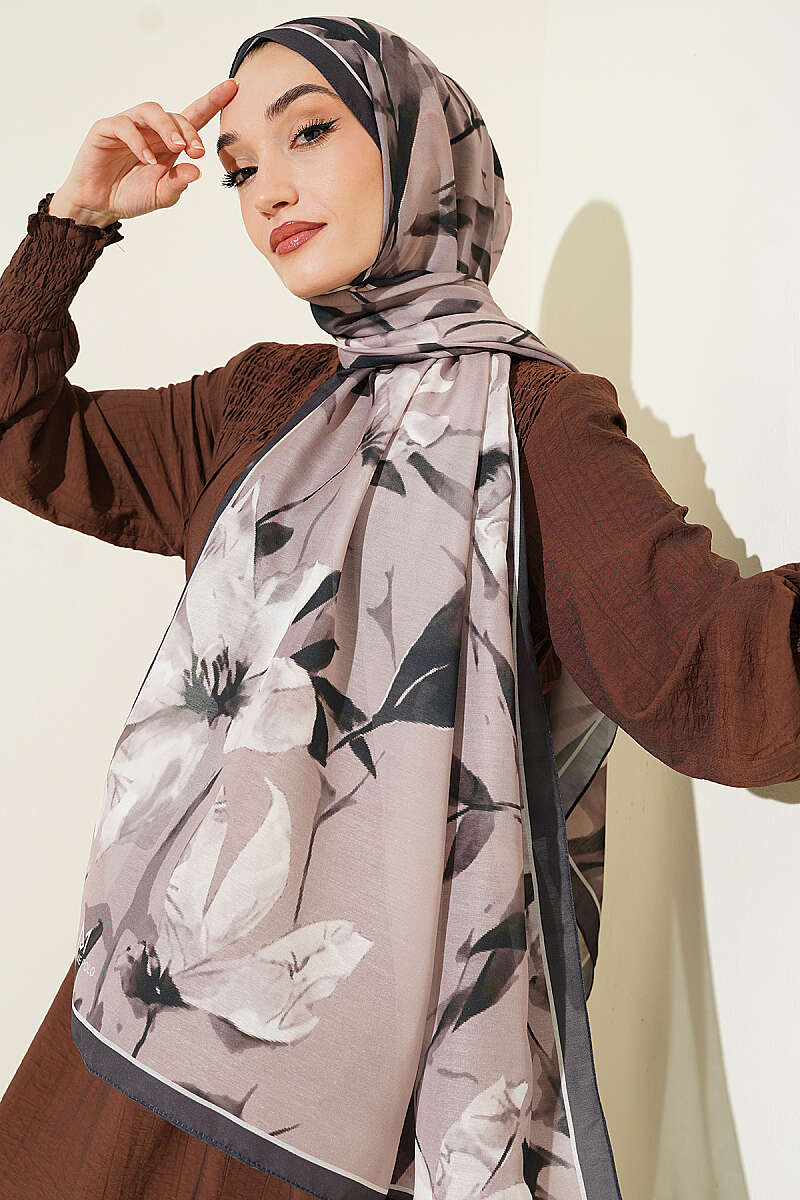 Lily Print Soft Shawl - Mink