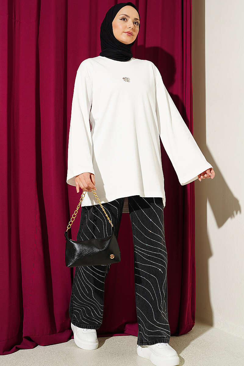 Basic Lily Print Tunic - Ecru