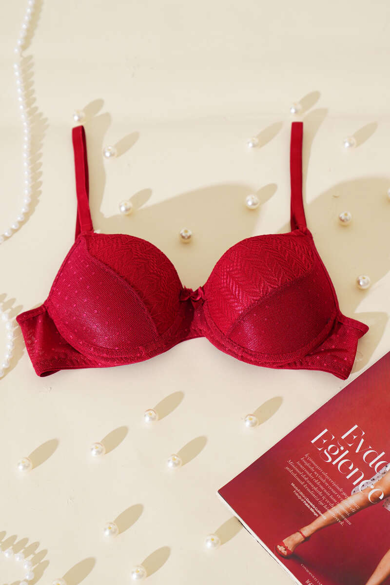 Lotus Padded Jacquard Bra - Burgundy