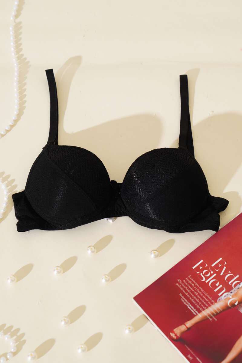 Lotus Padded Jacquard Bra - Black