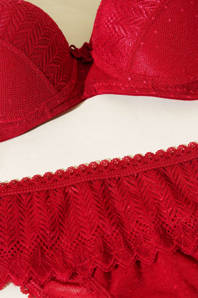 Lotus Padded Jacquard Bra Set - Burgundy