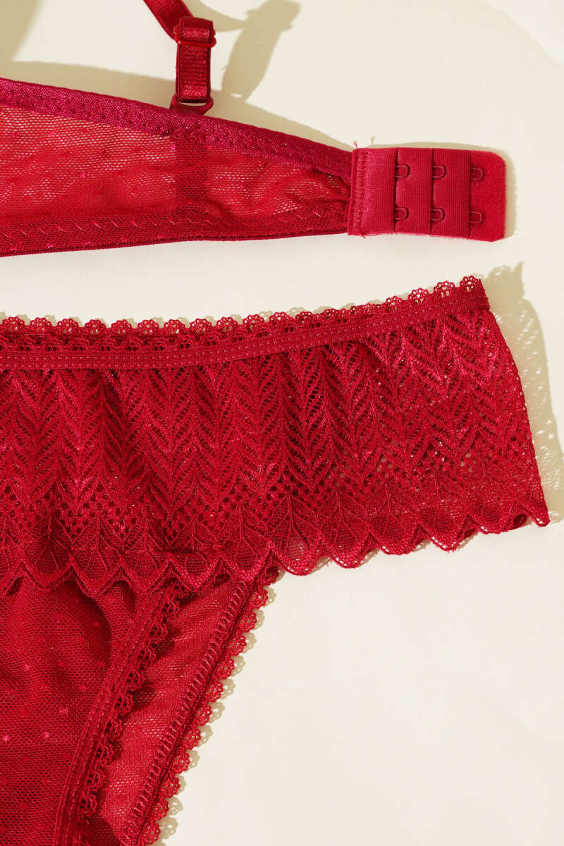 Lotus Padded Jacquard Bra Set - Burgundy