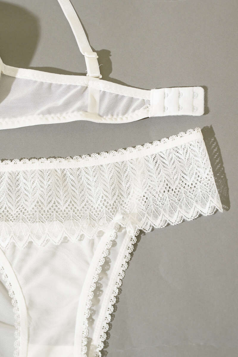 Lotus Padded Jacquard Bra Set - Ecru