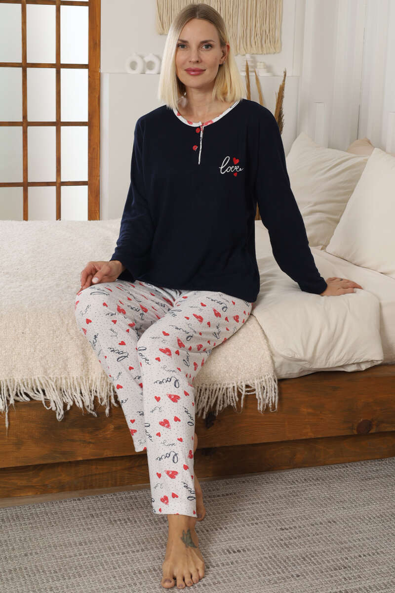 Love Print Pyjama Set - Navy