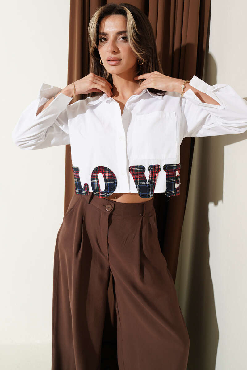Love Embroidered Crop Shirt - White