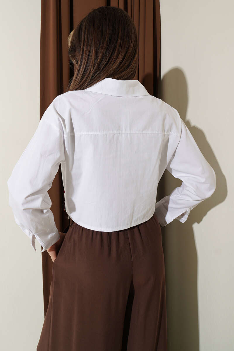Love Embroidered Crop Shirt - White