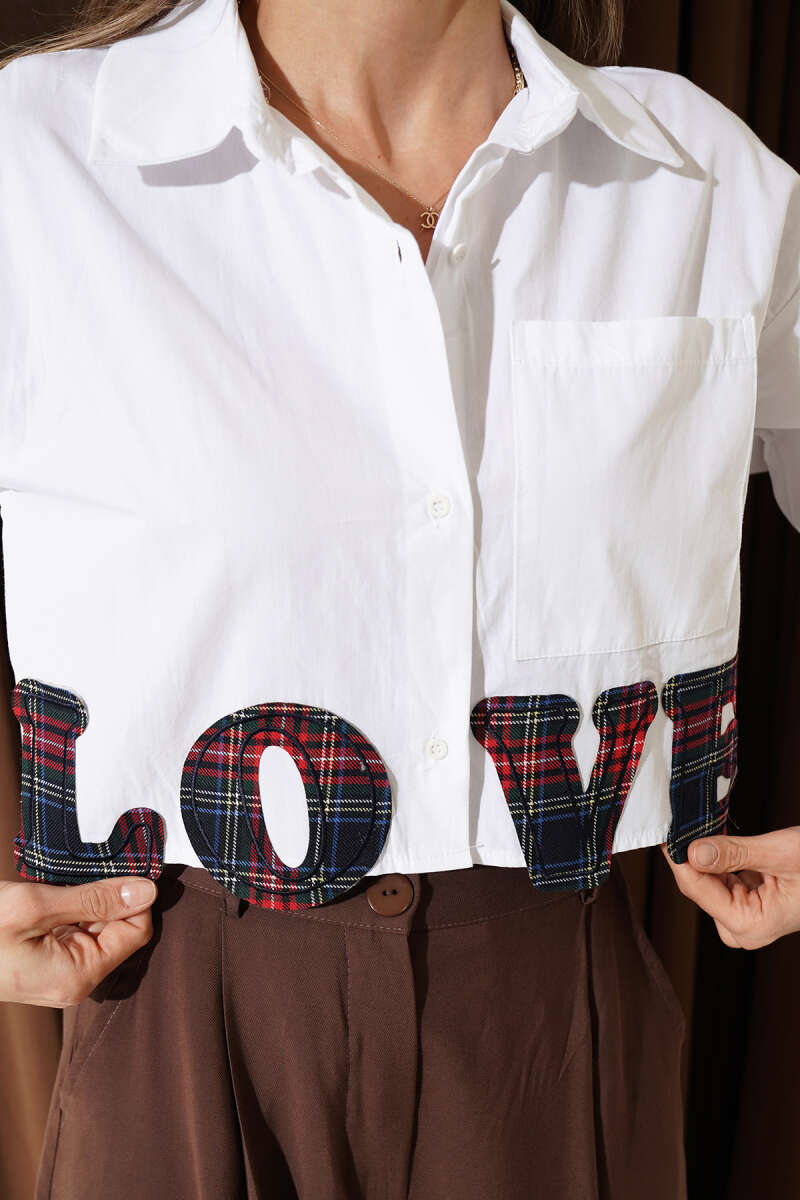 Love Embroidered Crop Shirt - White