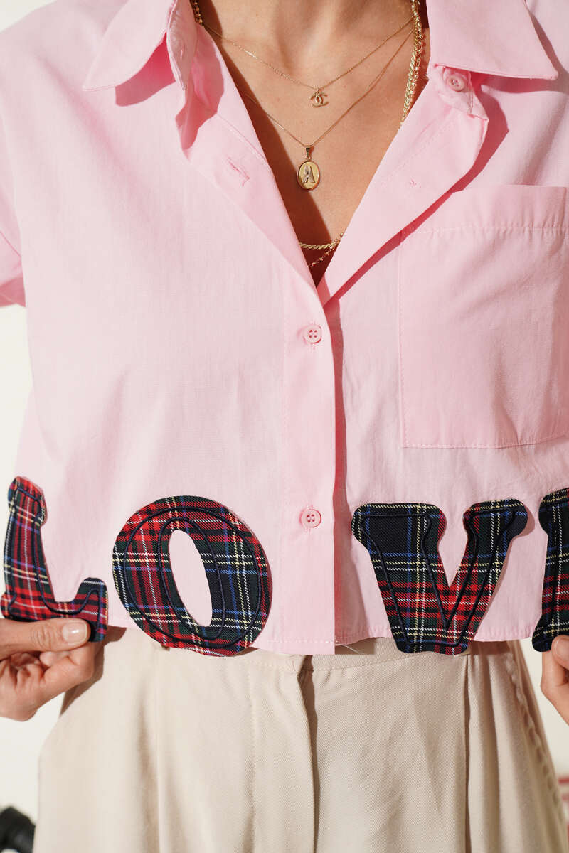 Love Embroidered Crop Shirt - Pink