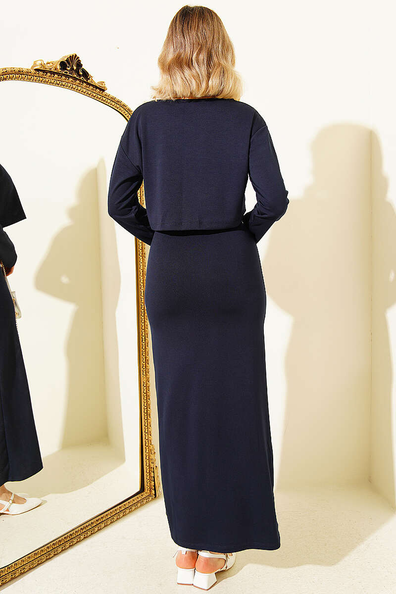 Loycha Strappy Dress with Cropped Top Set - Navy