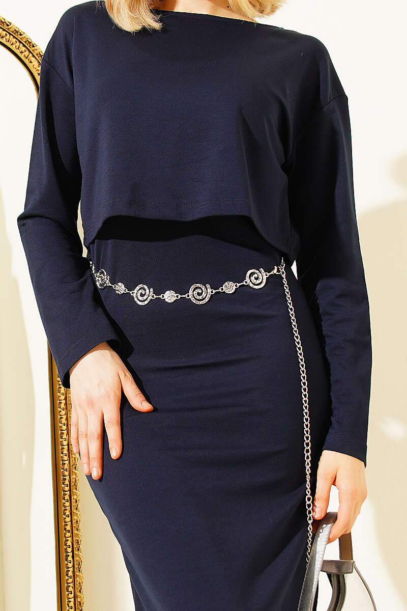Loycha Strappy Dress with Cropped Top Set - Navy