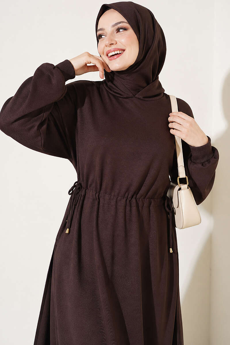 Long Tunic Set with Drawstring Waist - Dark Brown