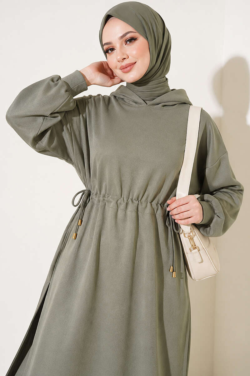 Long Tunic Set with Drawstring Waist - Almond Green