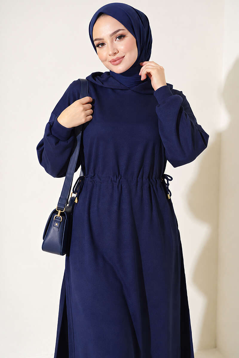 Long Tunic Set with Drawstring Waist - Navy
