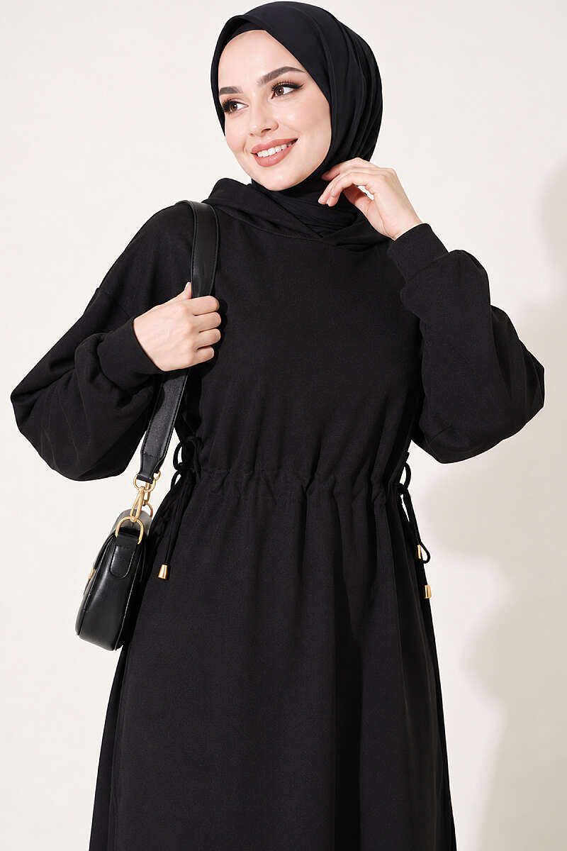 Long Tunic Set with Drawstring Waist - Black
