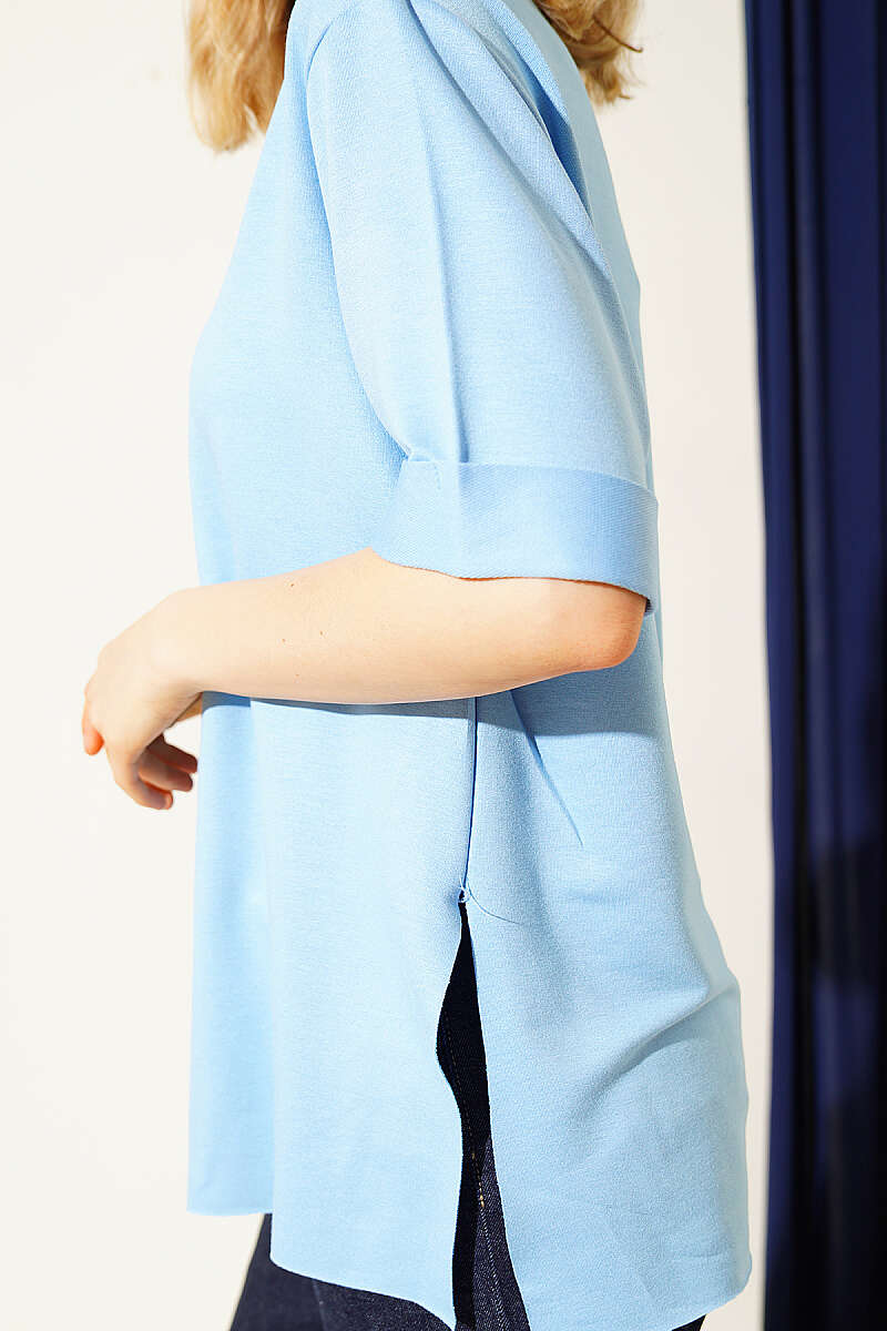 Loycha Double-Sleeve T-Shirt with Slits - Light Blue
