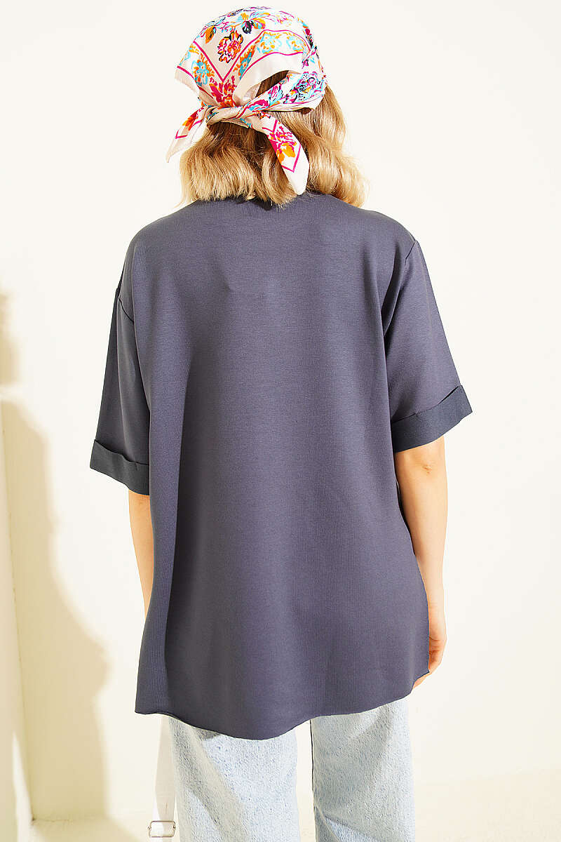 Loycha Double-Sleeve T-Shirt with Slits - Smoke Grey