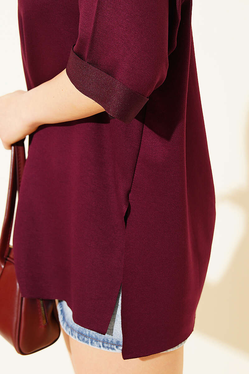 Loycha Double-Sleeve T-Shirt with Slits - Plum