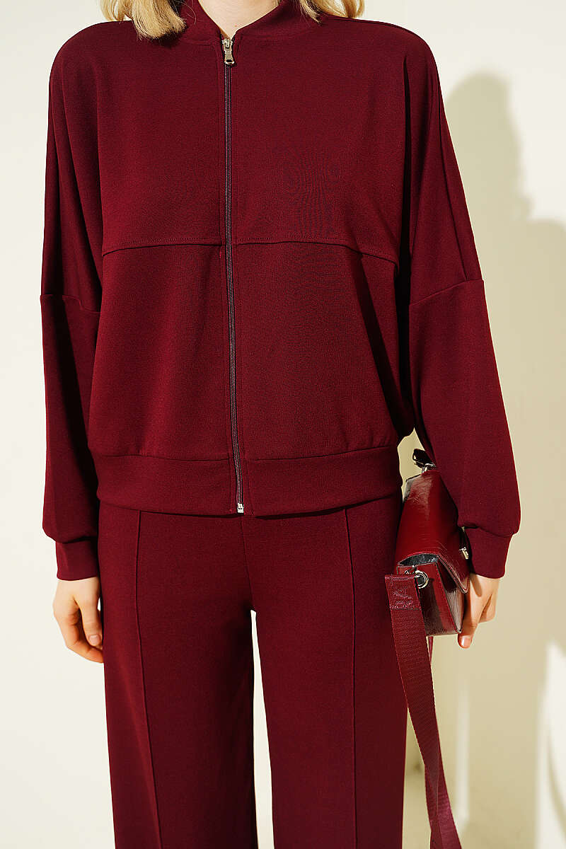 Loycha Set with Short Drop-Sleeve Cardigan - Burgundy