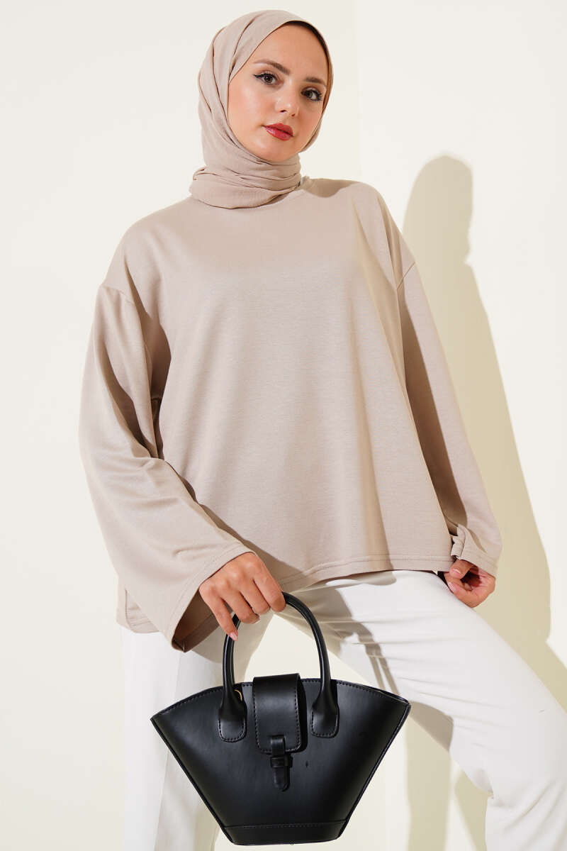 Basic Drop-Shoulder Jersey Tunic - Beige