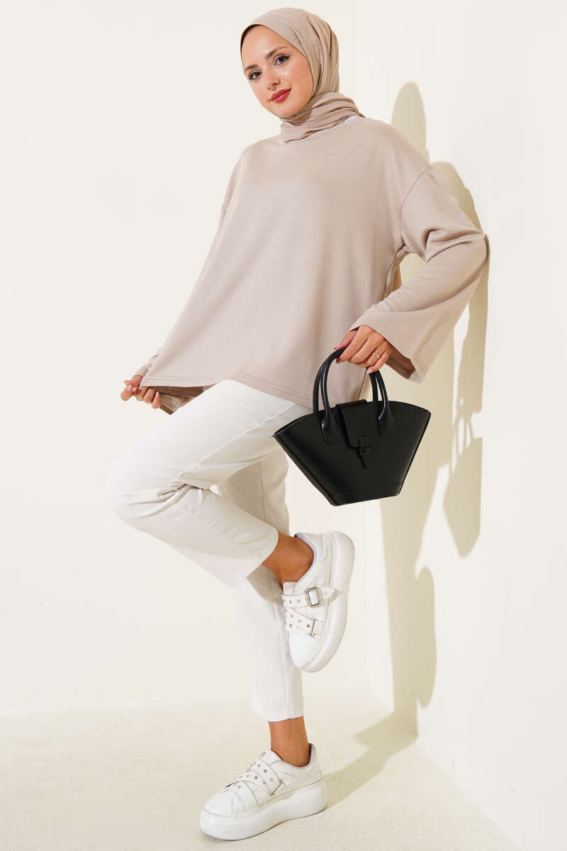 Basic Drop-Shoulder Jersey Tunic - Beige