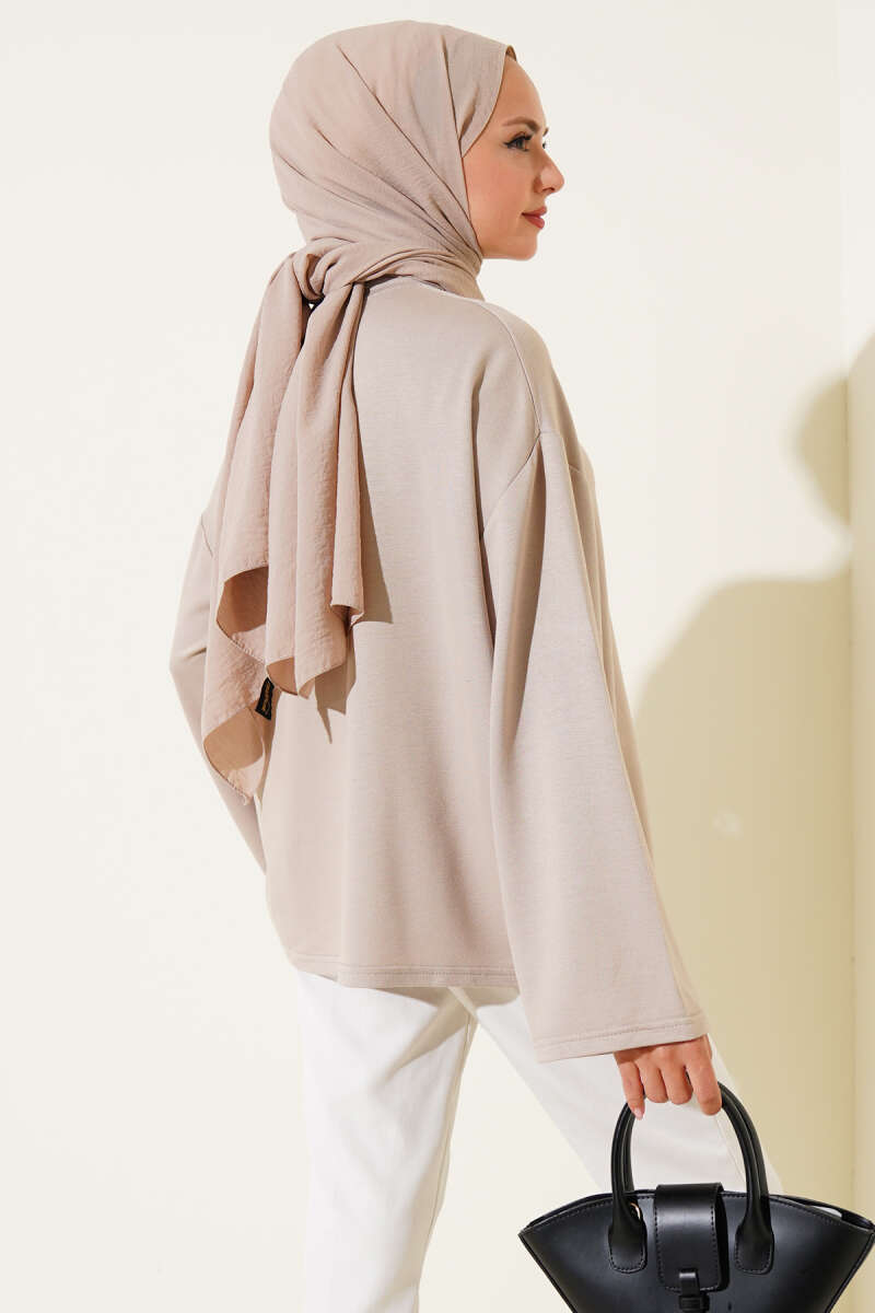 Basic Drop-Shoulder Jersey Tunic - Beige