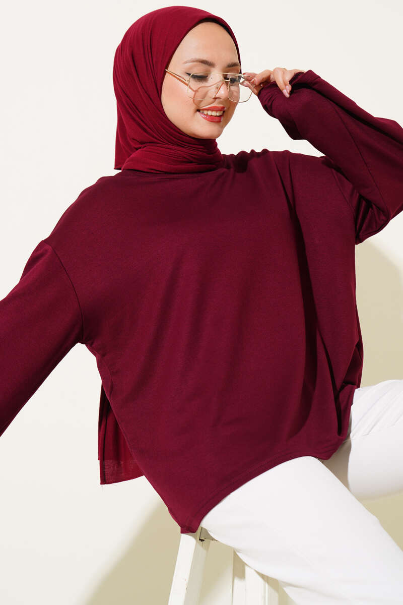 Basic Drop-Shoulder Jersey Tunic - Burgundy