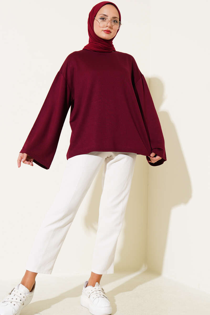 Basic Drop-Shoulder Jersey Tunic - Burgundy