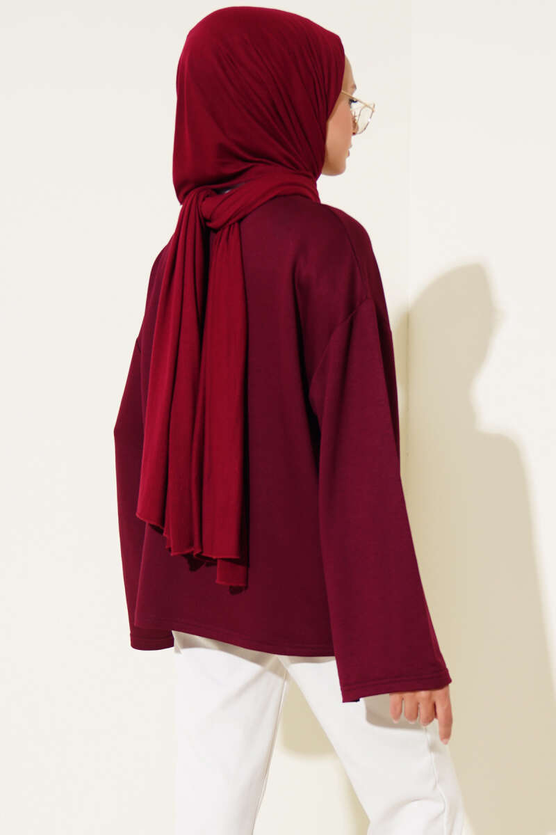 Basic Drop-Shoulder Jersey Tunic - Burgundy