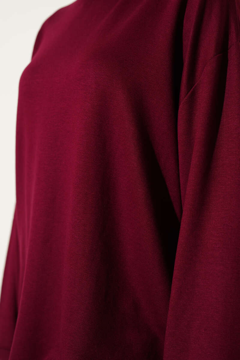 Basic Drop-Shoulder Jersey Tunic - Burgundy