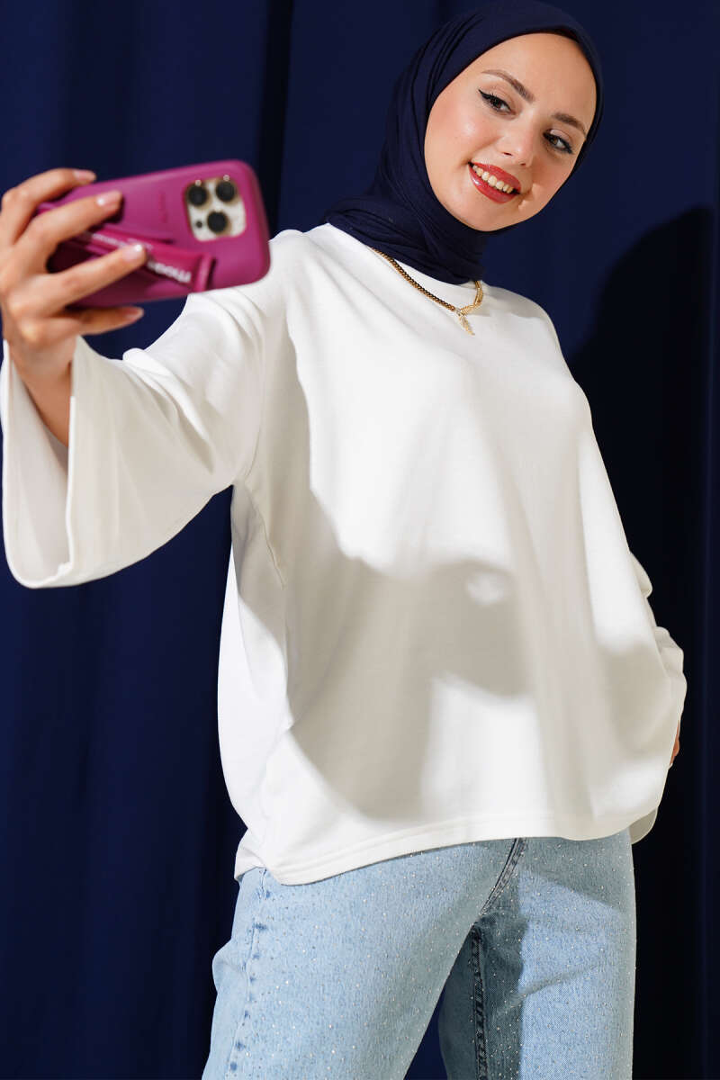 Basic Drop-Shoulder Jersey Tunic - Ecru