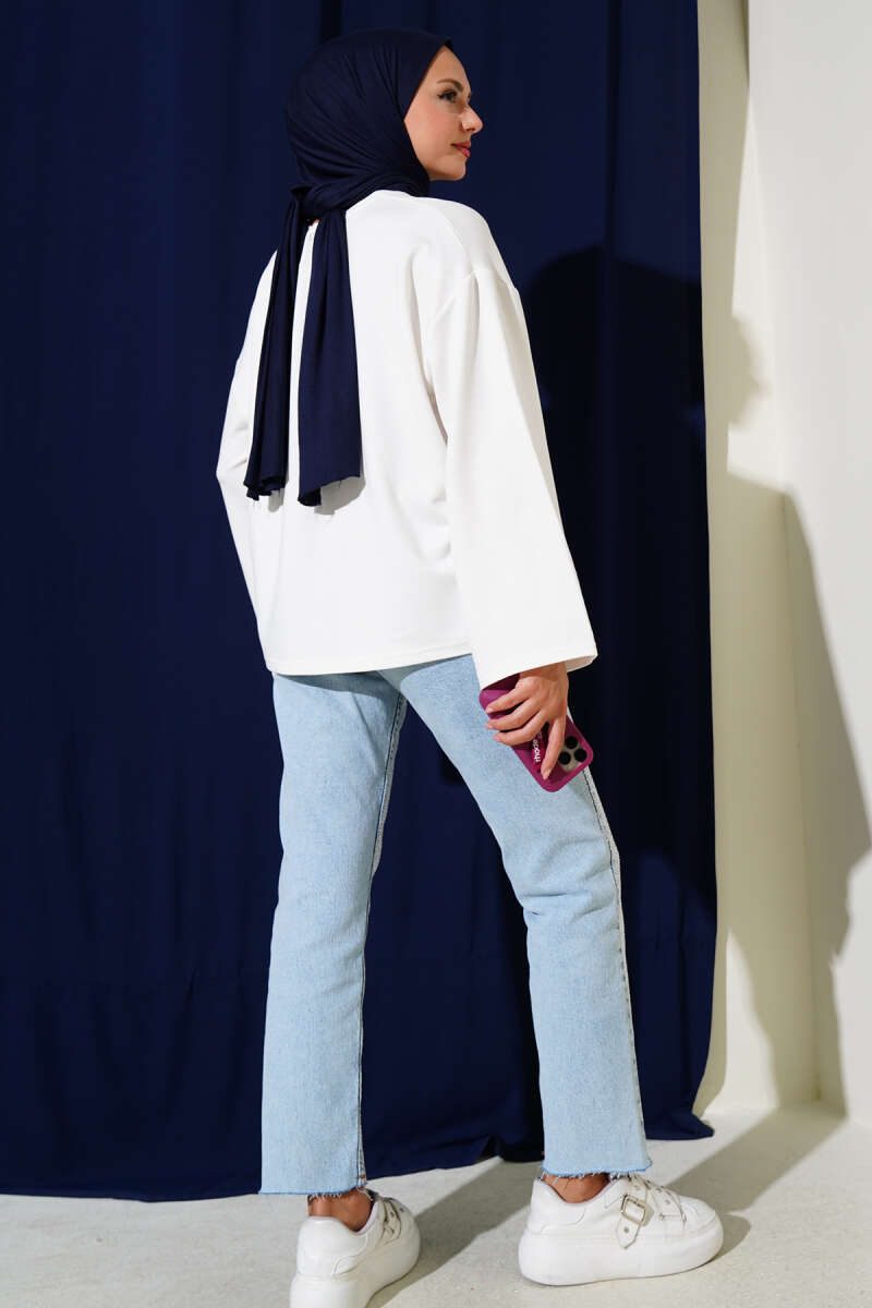 Basic Drop-Shoulder Jersey Tunic - Ecru