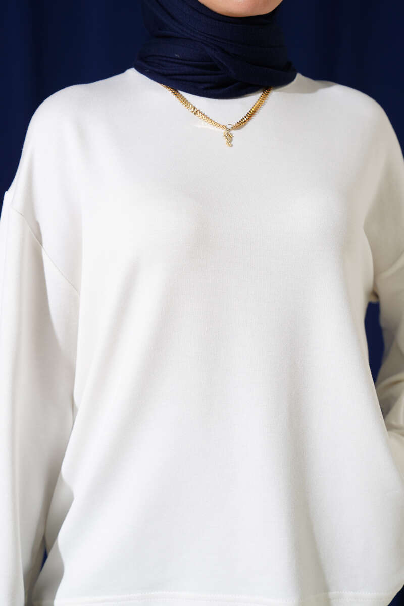 Basic Drop-Shoulder Jersey Tunic - Ecru