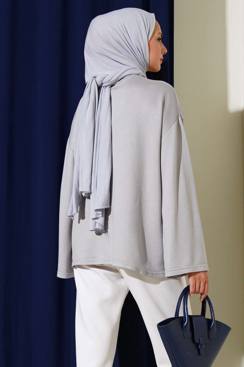 Basic Drop-Shoulder Jersey Tunic - Grey