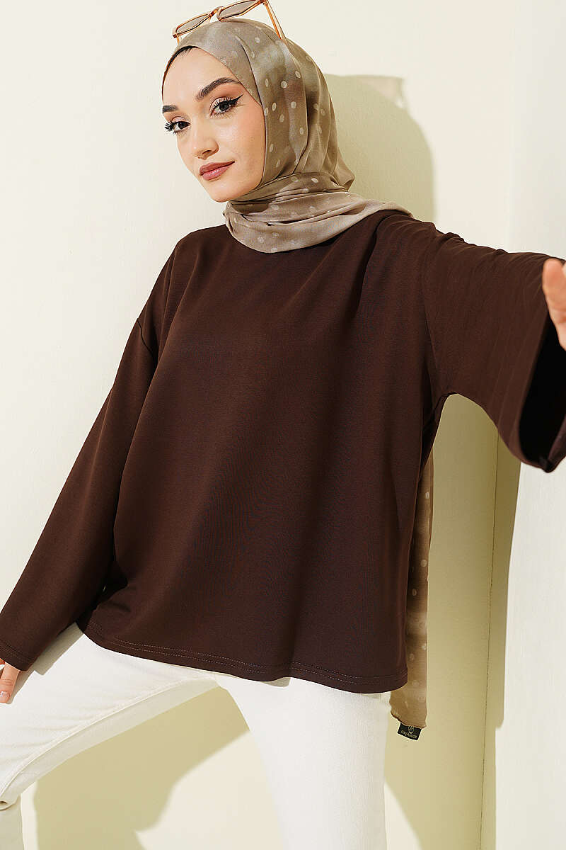 Basic Drop-Shoulder Jersey Tunic - Brown