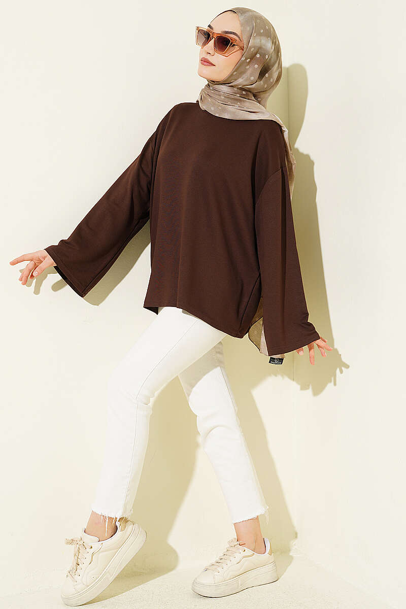 Basic Drop-Shoulder Jersey Tunic - Brown
