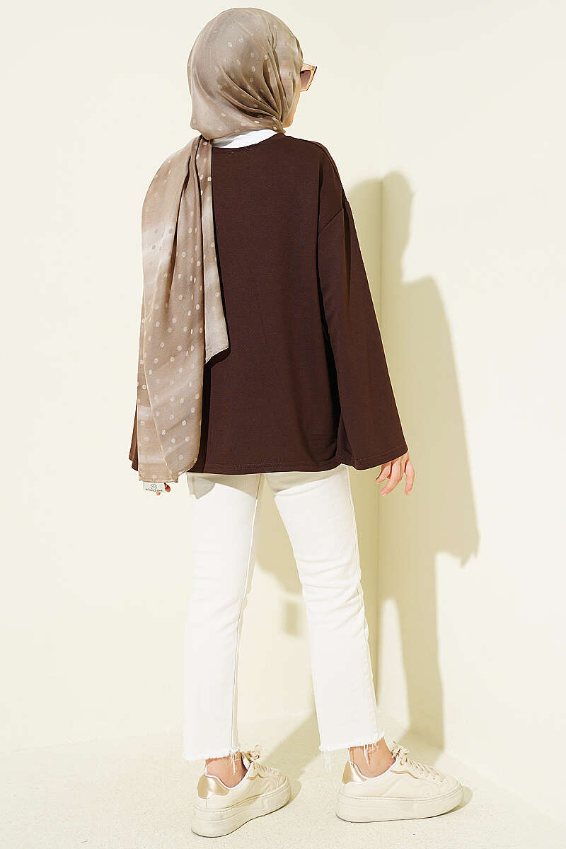 Basic Drop-Shoulder Jersey Tunic - Brown