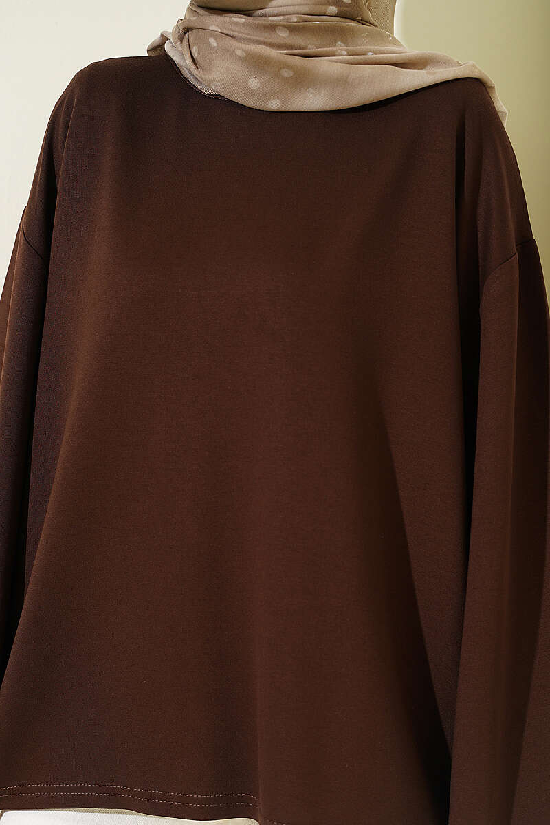 Basic Drop-Shoulder Jersey Tunic - Brown