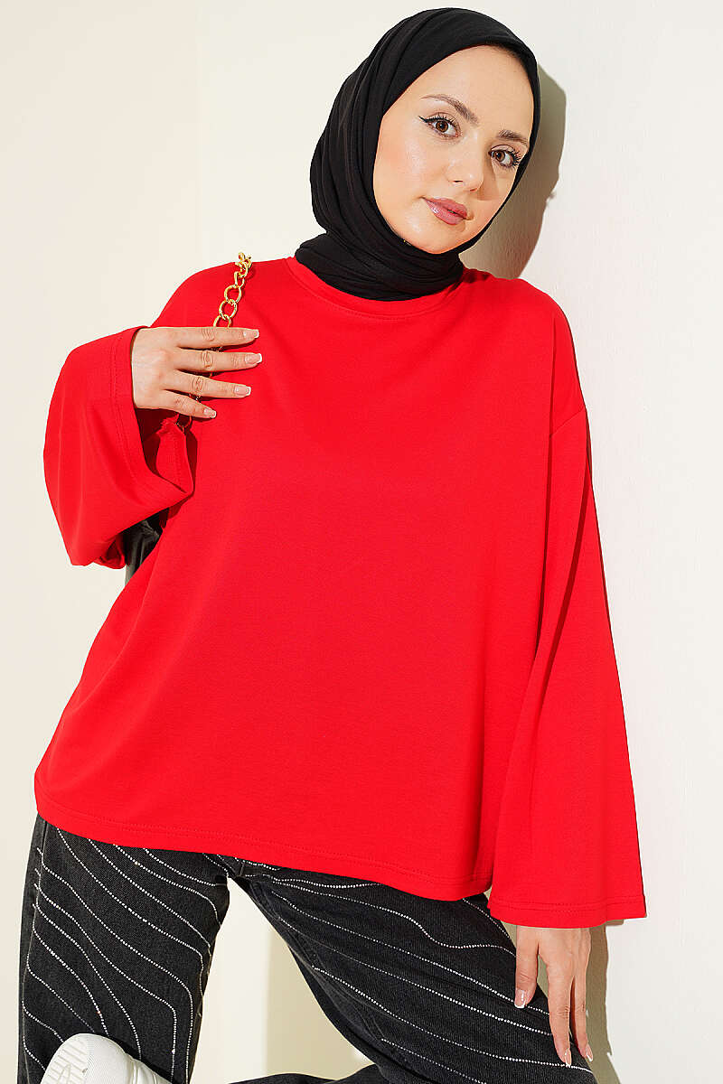 Basic Drop-Shoulder Jersey Tunic - Red