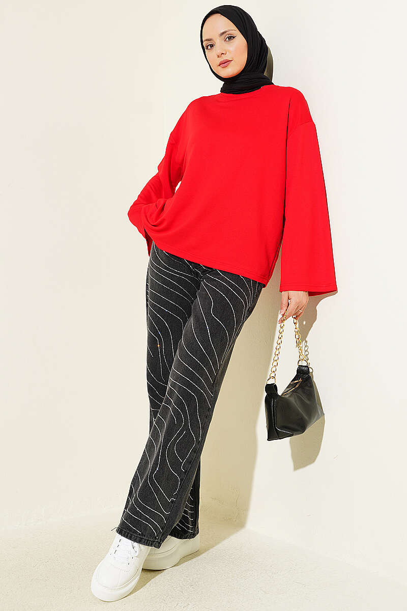 Basic Drop-Shoulder Jersey Tunic - Red