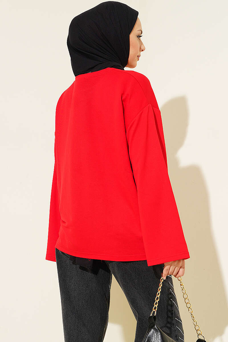 Basic Drop-Shoulder Jersey Tunic - Red